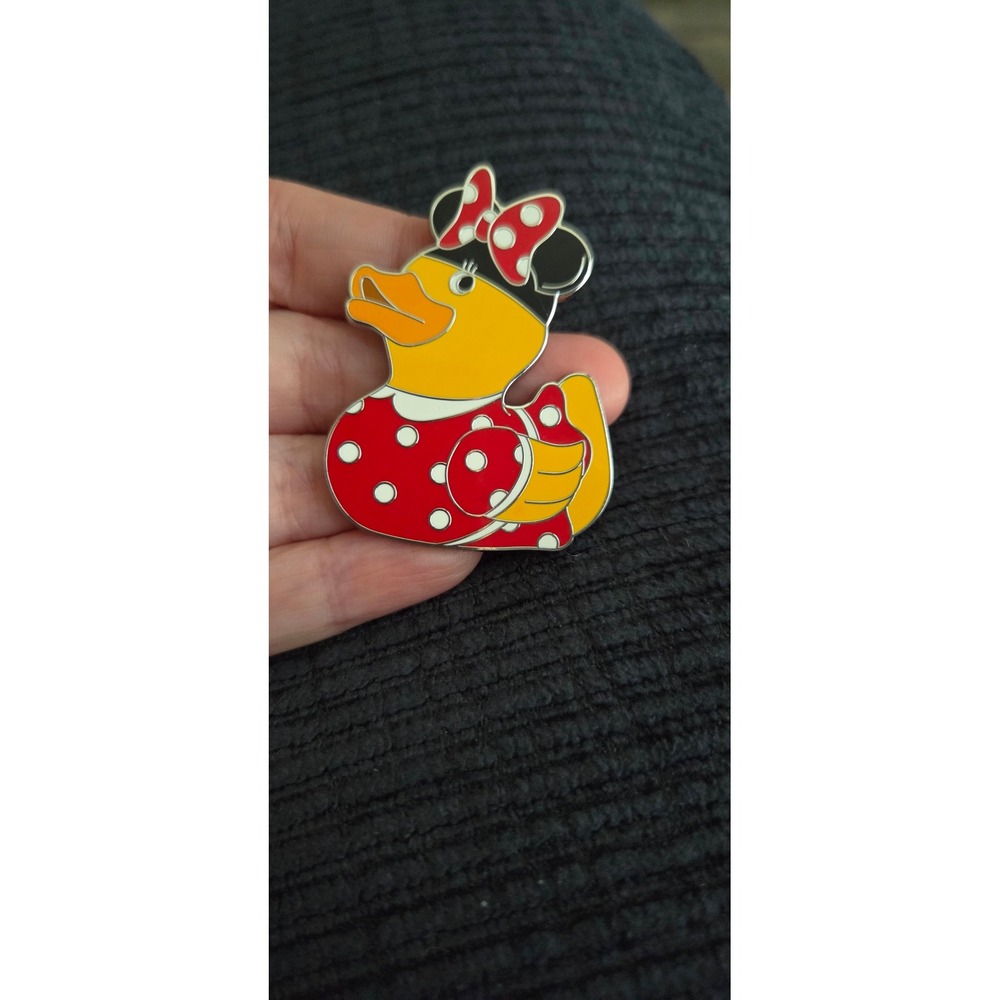 Disney Parks Minnie Mouse Rubber Duck Enamel Trading Pin Red Polka Dot Bow